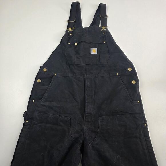 Carhartt Bib Overalls Mens Large Tall Black Insulated Quilt Lined Duck Canvas - Picture 3 of 16